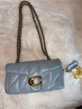 Coach Quilted Leather Shoulder Bag in Pale Blue with Gold Hardware